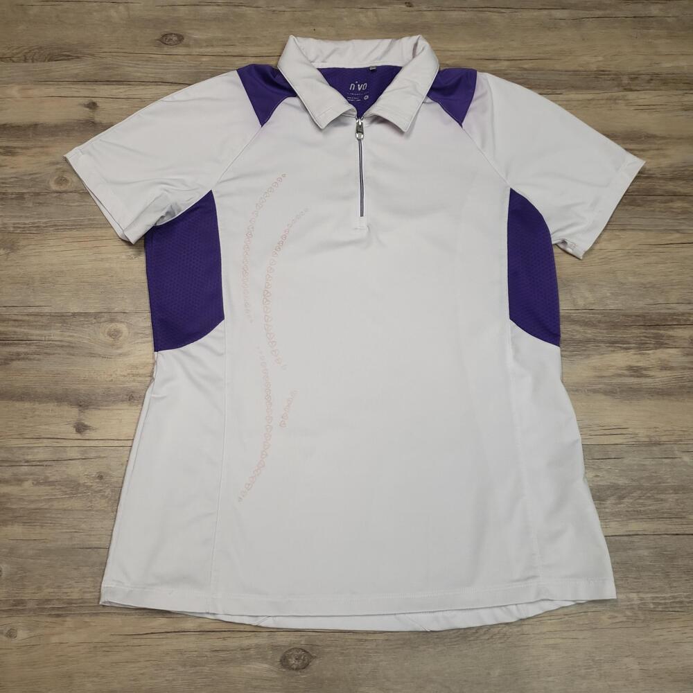 Nivo Polo Shirt Womens Medium White Purple Quarter Zip Golf Performance Stretch